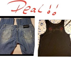 Size 9 jeans/ XL Harley tank!!